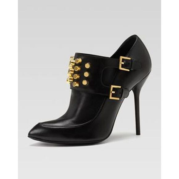 Authentic Gucci Black Pointed Toe Leather Heeled Ankle Booties, Size 7.5/ 37 - Picture 5 of 12